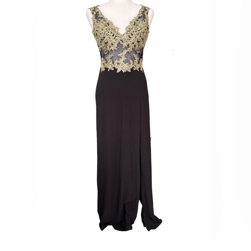 Blondie Nites by Stacy Sklar Embroidered Illusion Bodice Elegant Long Dress SZ 7
